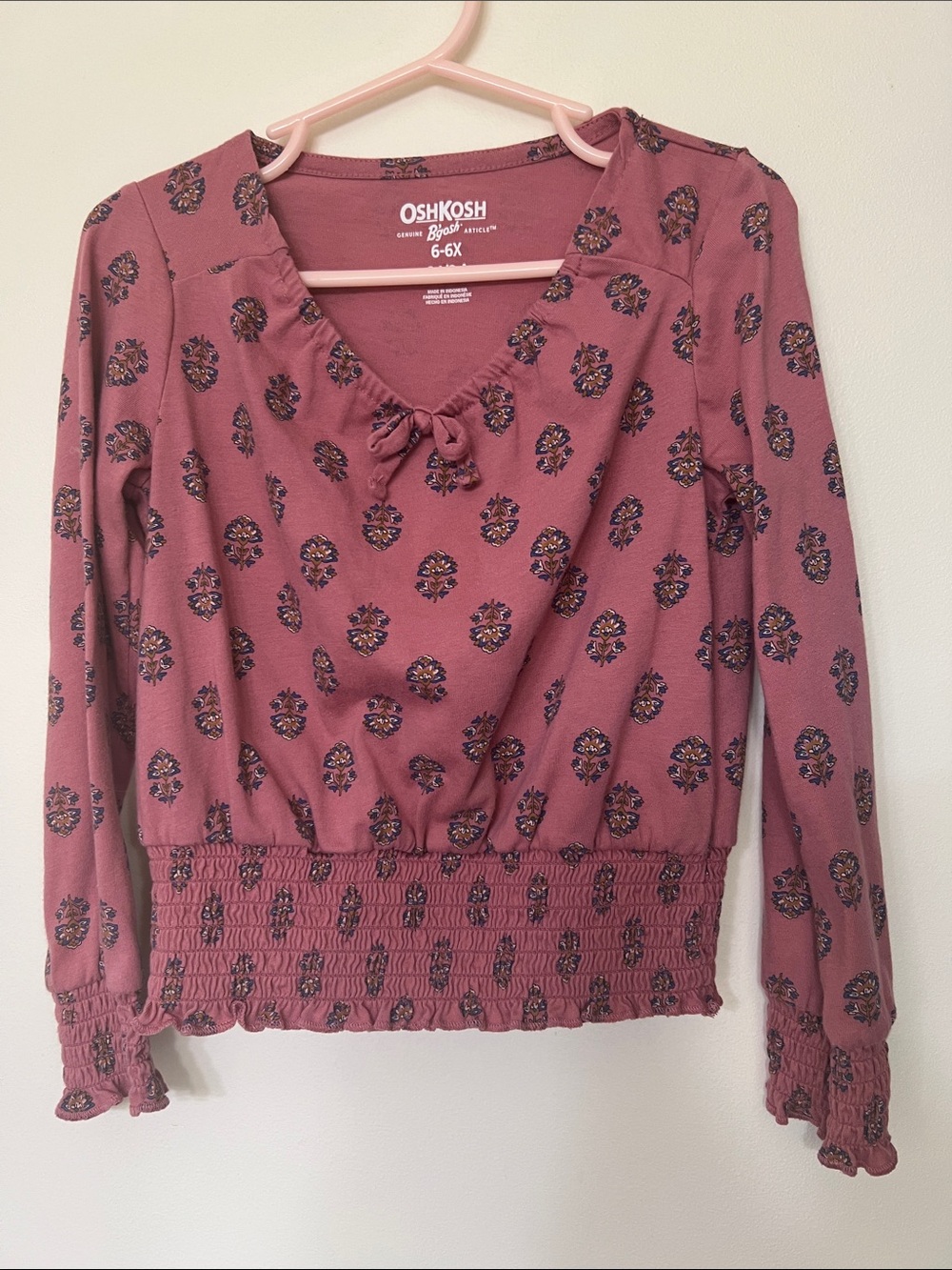OshKosh B'gosh Dusty Rose Floral Long-Sleeve Smocked Top
